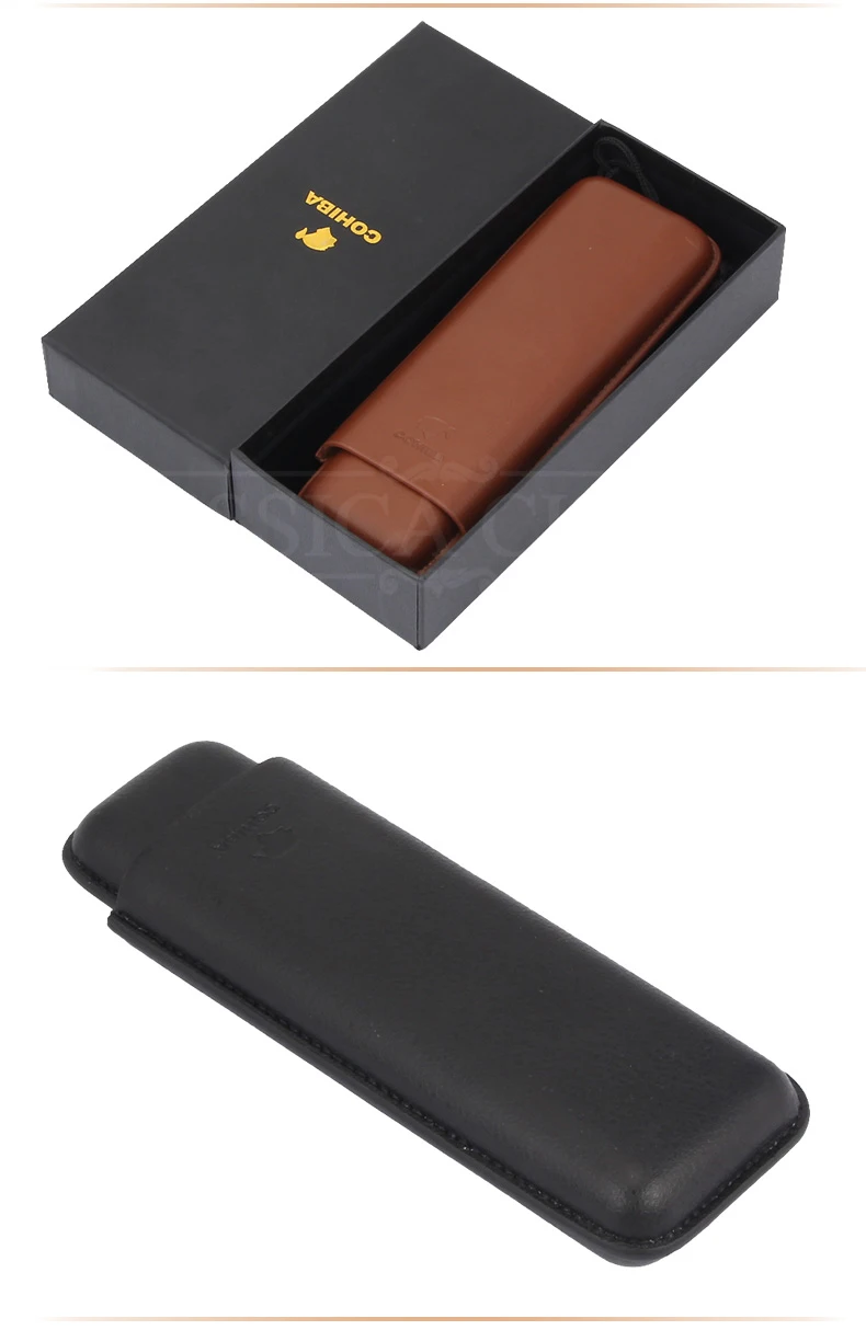 COHIBA кожаный чехол для путешествий Мини 2 трубки портативный хьюмидор коробка для сигар коричневый черный карманный хьюмидор для кубинских сигар