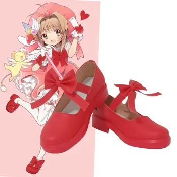 

cosplay anime Card Captor KINOMOTO SAKURA shoes Halloween JK uniform props for women lolita red Bow princess shoes