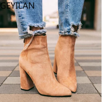 

2019 Plus Size 42 Women Ankle Boots 11.5cm High Heels Fetish Stripper Autumn Boots Cowgirl Thick Block Heels Chunky Short Shoes