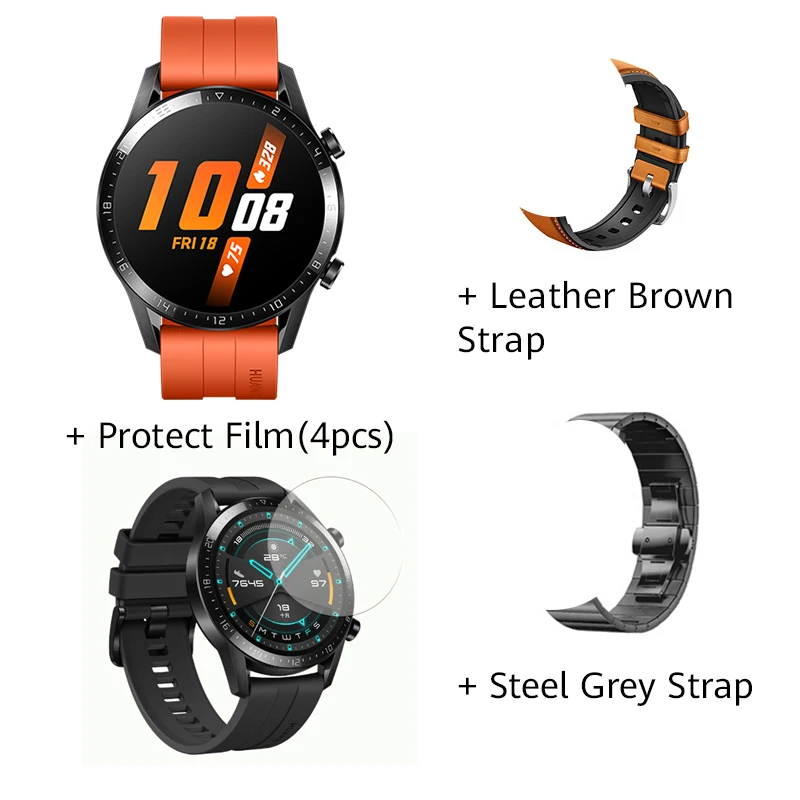 B add Steel Leather1 Оригинальные часы HUAWEI GT 2 GT2 gps 14 дней работы водонепроницаемый телефон смарт-вызов сердечного ритма трекер для Android iOS - Цвет: B add Steel Leather1