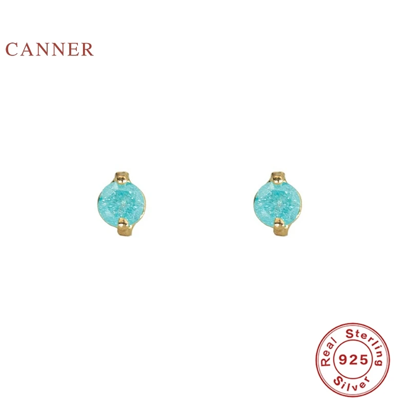 

CANNER Real 925 Sterling Silver Earrings For Women Simple Sapphire Stud Earrings Zircon Korean Silver Gold Jewelry Pendientes