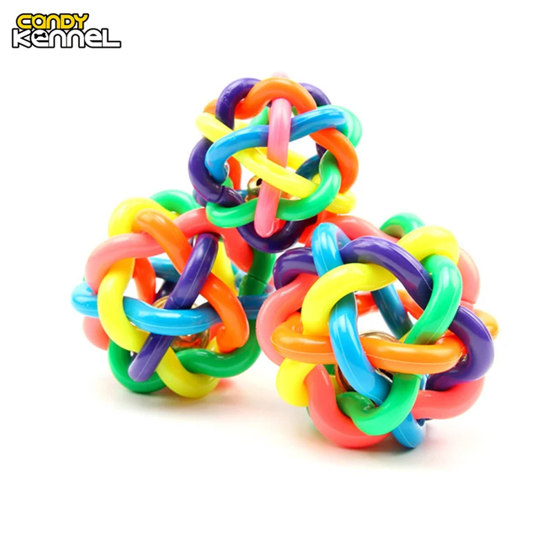 Colorful CAWAYI питомник пищалки собака игрушка мяч с колокольчиком обучение жевательные игрушки для собак zabawki dla psa juguete perro honden speelgoed - Цвет: Colorful
