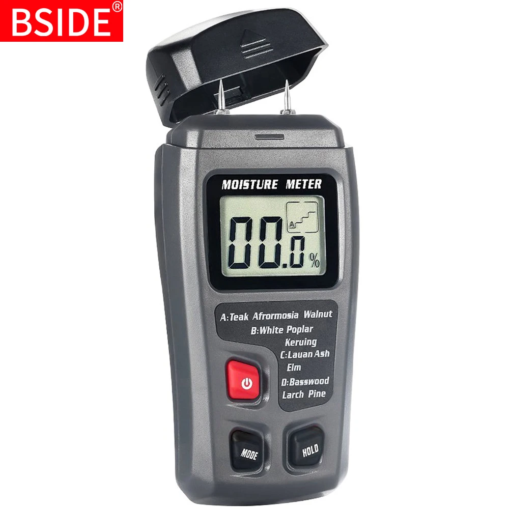 

Portable Digital Wood Moisture Meter 0~99.9% Hygrometer BSIDE EMT01/MT10 with Large LCD Display