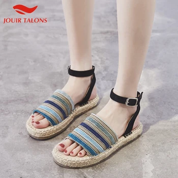 

Jouir Talons New Wholesale Flat Straw Sole Bohemia Style Vacation ankle-strap Leisure Summer Woman Shoes Women Sandals