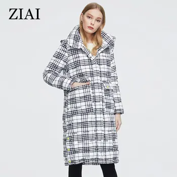 

ziai 2020 women coat winter jacket Black and white pattern parka female warn long women coat with hood top quality ZR-7241