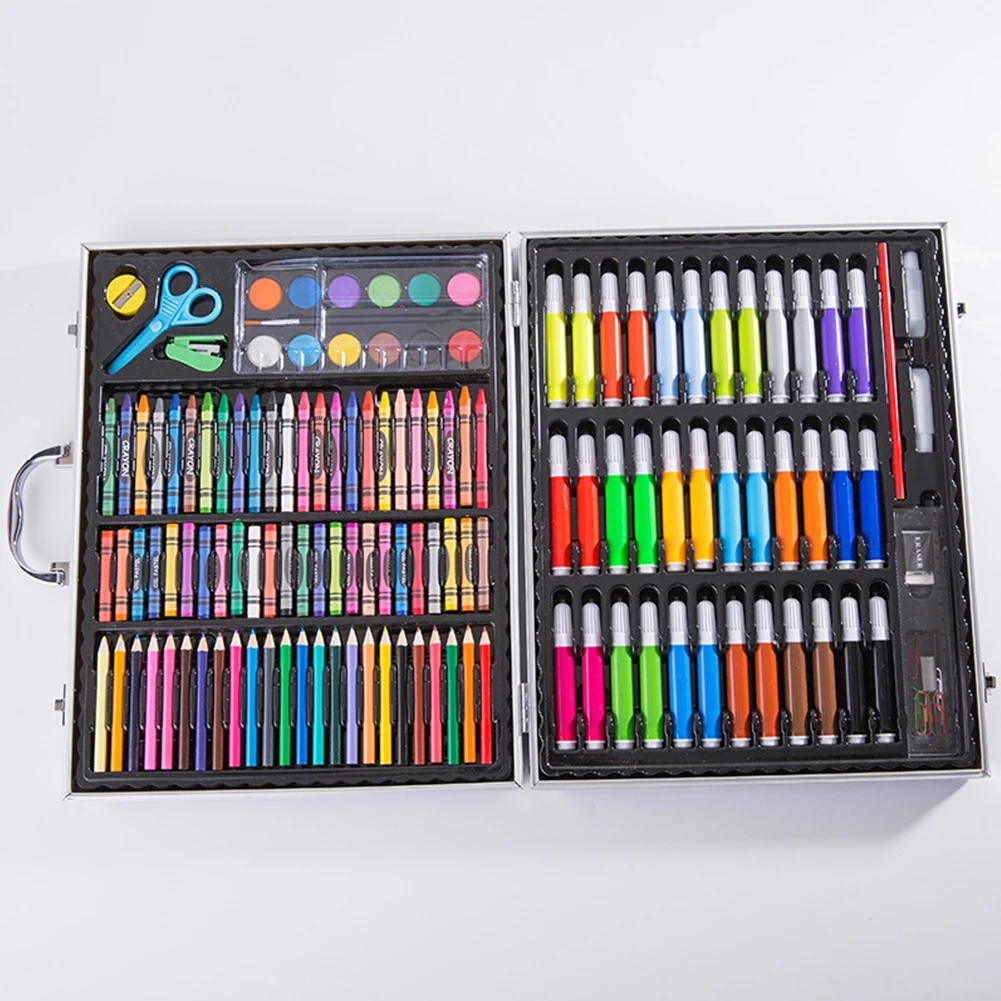 

150pcs Painting Set Aluminum Box Children School Artist Colored Pencils Supplies Student Drawing Watercolor Brush Tools Art