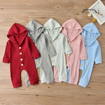 

Newborn Casual Ribbed Cotton hooded Bodysuit One Piece Romper Outfit Solid Baby Autumn And Winter Clothes