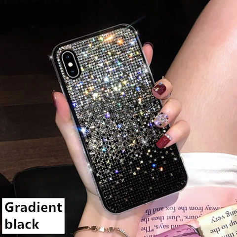 Gradient black Роскошный градиентный полный Алмазный чехол для телефона fundas для iPhone 11 Pro XR XS MAX X 7 8 6s Plus Роскошные блестящие стразы мягкий чехол - Цвет: Gradient black