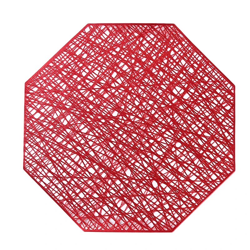 New Creative Octagonal Hollow Insulation Pad Simple Japanese non-slip PVC Western Food Coaster Pad Cushion - Цвет: red