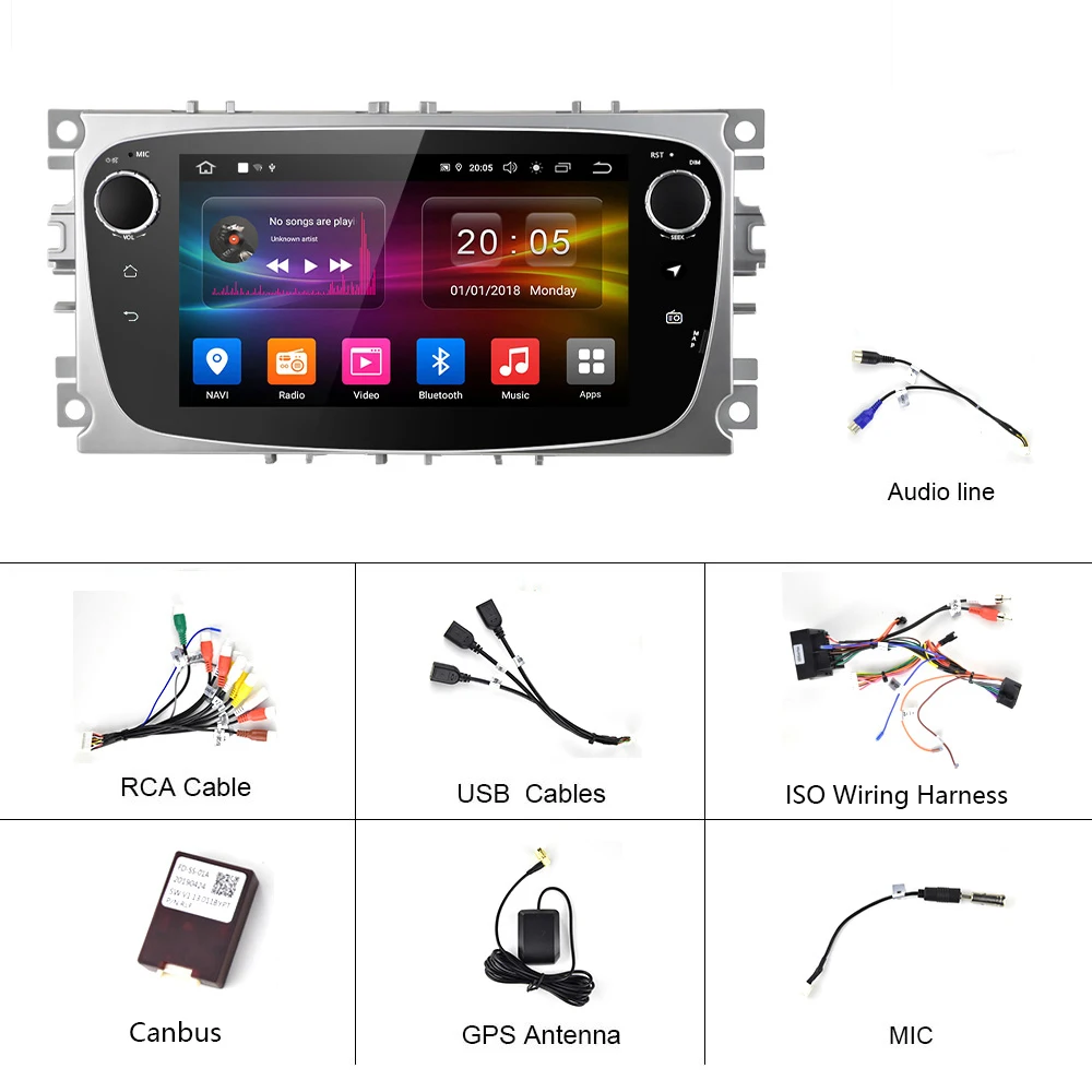 Best Podofo 2 Din Android 9.0 Car Radio GPS 7 Inch 6 DSP Multimedia For Ford  Focus 2 Mondeo Galaxy Kuga C-MAX S-MAX Car Stereo 5