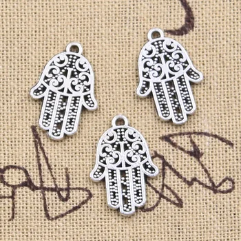 

30pcs Charms fatima hand hamsa palm protection 20x14mm Antique Bronze Silver Color Pendant DIY Making Findings Tibetan Jewelry