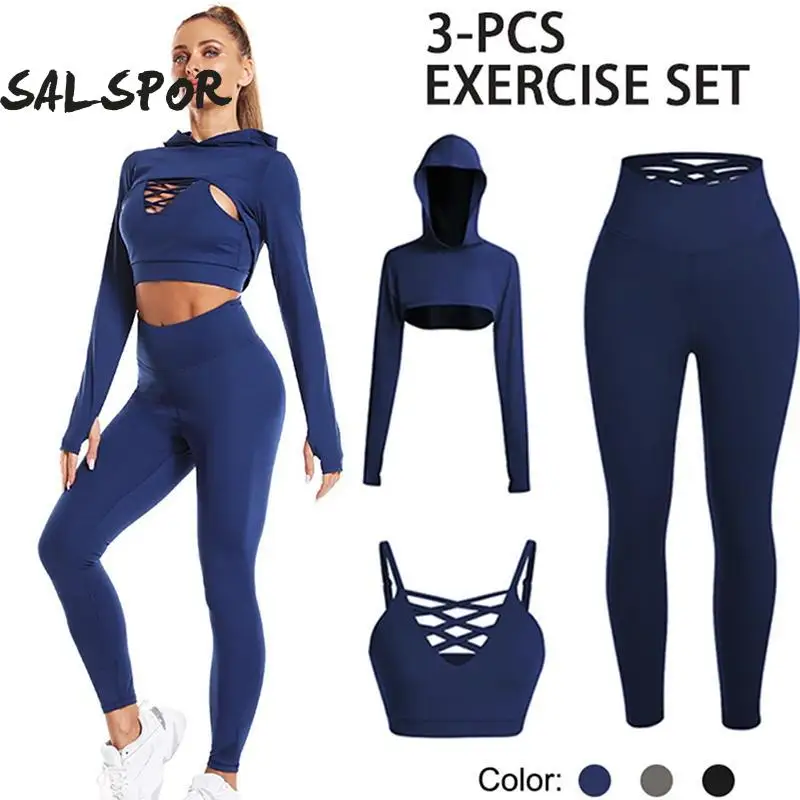 Tanie SALSPOR Yoga 3 sztuka garnitur kobiety trening odzież sportowa odzież