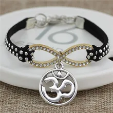12 шт./лот, 2 цвета, новая мода, OM Infinity, браслет для женщин, персонализированная бесконечность, 8 символов, цепочка, OM, браслеты, серебряные, вечерние