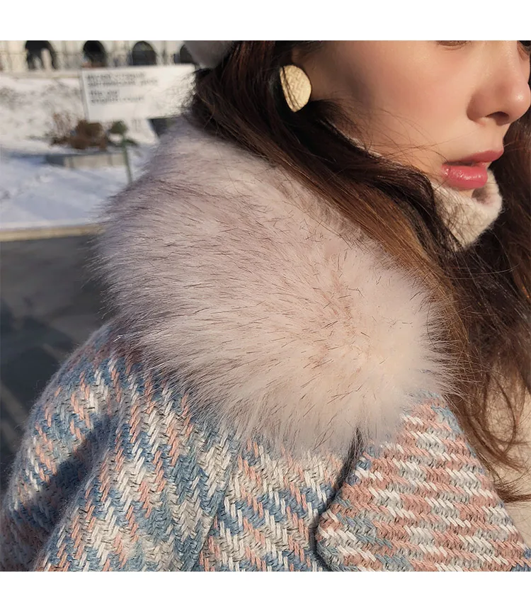 JuneLove Женская куртка Верхняя одежда зимняя одежда модная теплая клетчатая смесь женское элегантное двубортное шерстяное пальто толстые пальто