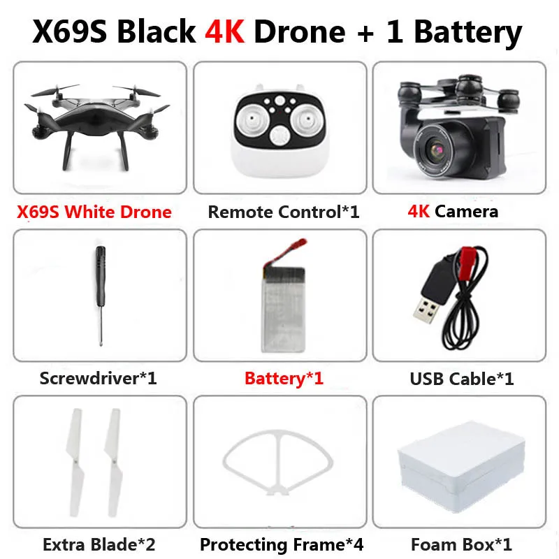 Black 4K 1B Foam X69S Профессиональный Дрон с вращающейся камерой ESC 4K HD WiFi FPV высота держать широкий угол RC Квадрокоптер Вертолет игрушка VS XY4 E58 - Цвет: Black 4K 1B Foam