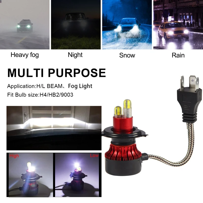 H4 светодиодный светильник на голову, Автомобильный светодиодный светильник, 24 CSP, 8 сторон, 3D, 360 градусов, головной светильник, лампы Hi-Lo Beam, 6500 K, противотуманный светильник, 12 В, 60 Вт, 13500 лм, H
