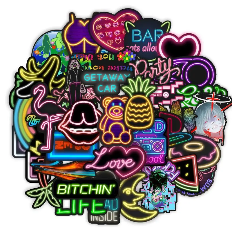 10/30/50pcs New Neon Lights Colorful Harajuku Gradient Cool Decals Sticker Computer Luggage Mobile Phone Pencil Cases Girl Toy | Игрушки и