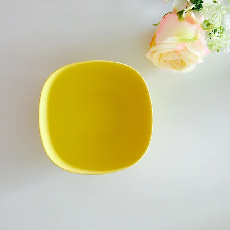 6 шт. Детская посуда детское бамбуковое волокно дети кормления набор посуды еды есть тарелка с рисом вилка детское обучение тарелка - Цвет: yellow small bowl