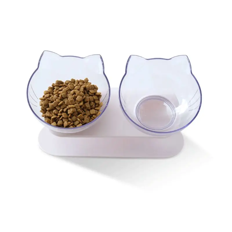 Pet Регулируемый наклон чаши, кошки, собаки, кормления Еда контейнера для воды одной раковины с двумя чашами прозрачный кошачьими ушками Форма