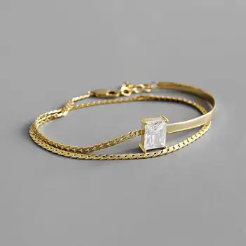 

Square Charm Double layered Bracelet For Women Silver Plated Gold Color Woman Bracelet Bangle Jewelry Pulseras Lover Gift