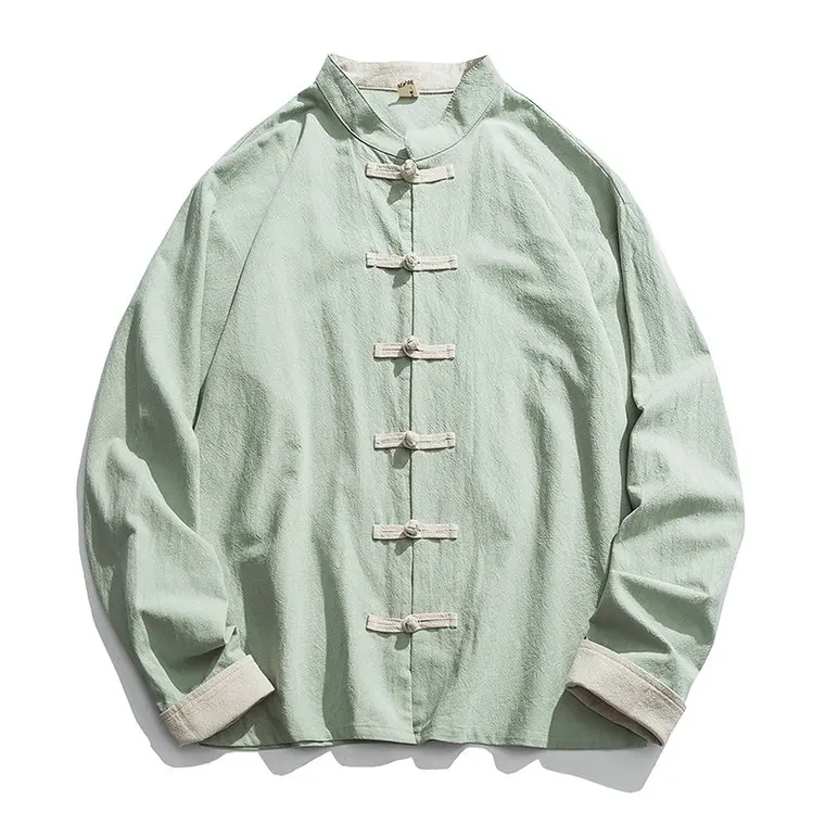 Light Green Мужская ветровка в китайском стиле мужская повседневная куртка с карманом черная однотонная куртка-бомбер мужская модная кнопка ретро женский корейский полушубок с лисьим воротником искусственный мех для мужчин - Цвет: Light Green