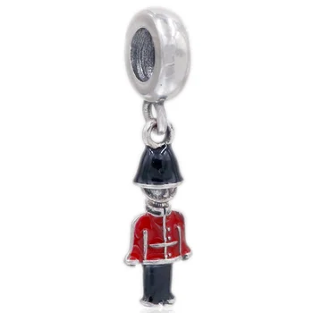 

Authentic 925 Sterling Silver Bead Charm Black & Red Enamel Toy Soldier Pendant Beads Fit Pandora Bracelet DIY Jewelry