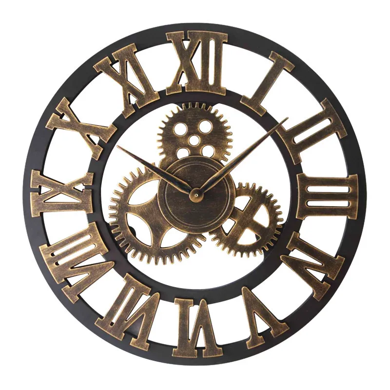 Nordic Creative Vintage Wall Clock Wooden Wall Clock Gear Type Decorative Wall Clock Living Room Wall Clock