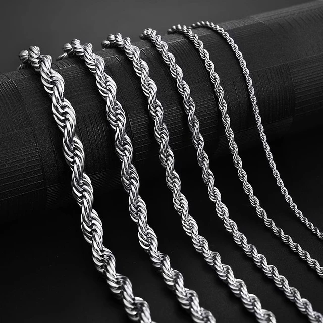 Jiayiqi 2mm-7mm Rope Chain Necklace Stainless Steel Never Fade Waterproof  Choker Men Women Jewelry Silver