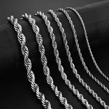 Jiayiqi 2mm-7mm Rope Chain Necklace Stainless Steel Never Fade Waterproof Choker Men Women Jewelry Gold Silver Color Chains Gift