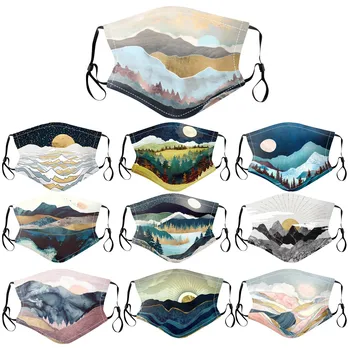 

Artistic Reusable Mask Adult Replaceable Filter Pm2.5 Breathable Print Mouth Mask Landscape Print Reusable Mask Mouth-muffle