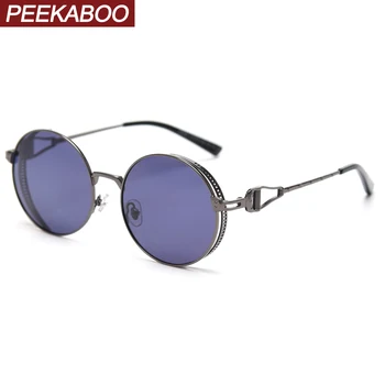 

Peekaboo retro polarized sunglasses men round metal frame punk glasses for women uv400 brown summer style 2021 male