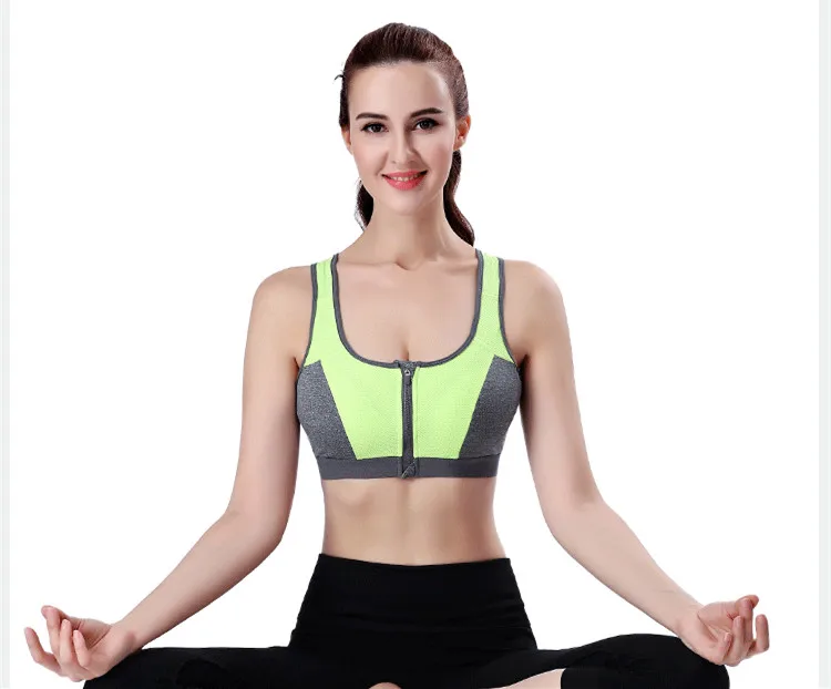 High Impact Yoga Sports Bra For Women Zipper Shockproof Push Up Crop Top Underwear Fitness Gym - underwear