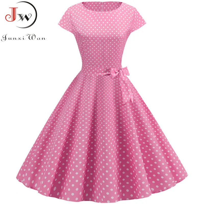 

Vintage Dress Women 2019 Summer Short Sleeve Elegant Polka Dot Midi Casual Office Party Dress 50s 60s Pin Up Rockabilly Dresses