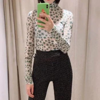 

Women's Base T-shirt Turtleneck Star Print Stretch Long Sleeve Thin Bottom T Shirt Tops