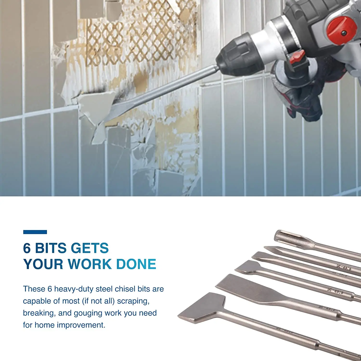 Tools Chisel 6Piece Chisel Set for Bits Tile Grooving Scraping Flat