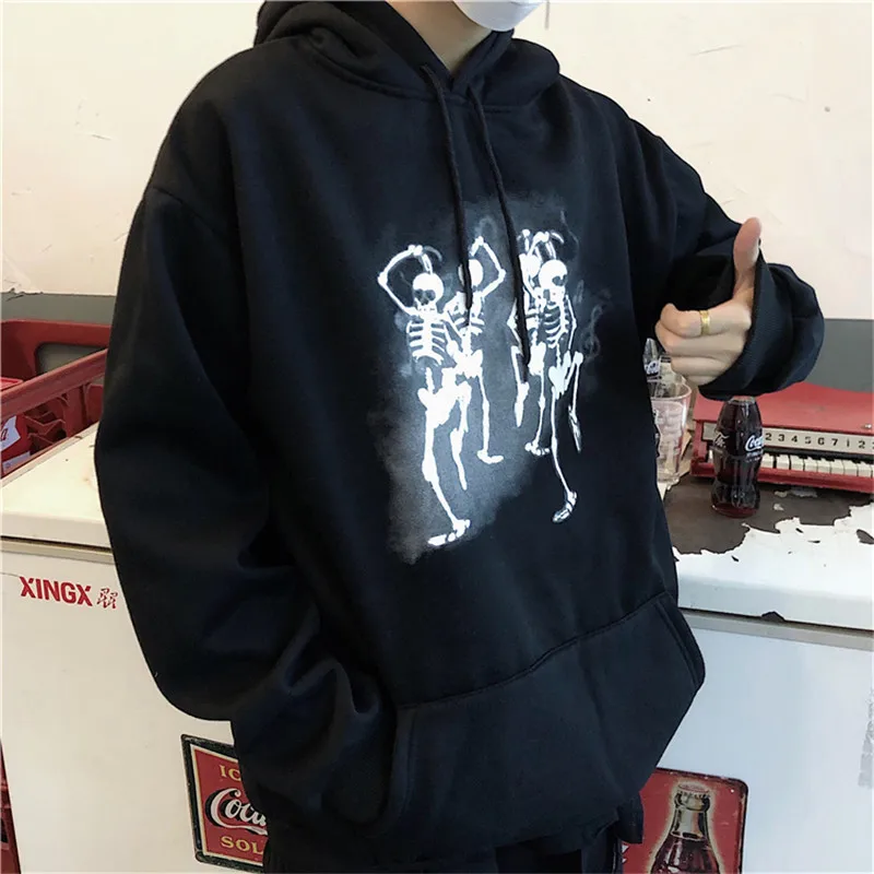 Lychee Harajuku с принтом черепа женские флисовые толстовки с капюшоном весна осень зима женские Топы повседневные свободные женские толстовки пуловеры