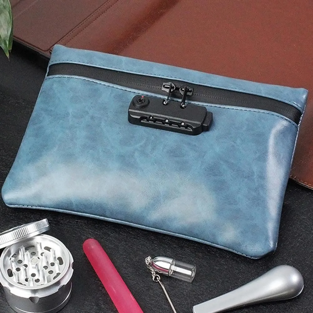 Smell Proof Stash Bag With Combination Lock Accessories PU Leather