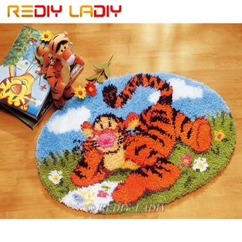 

Latch Hook Kit Make Your Own Rug Happy Tigger Crocheting Cushion Mat DIY Carpet Rug Pre-Printed Canvas Hobby & Crafts Home Decor
