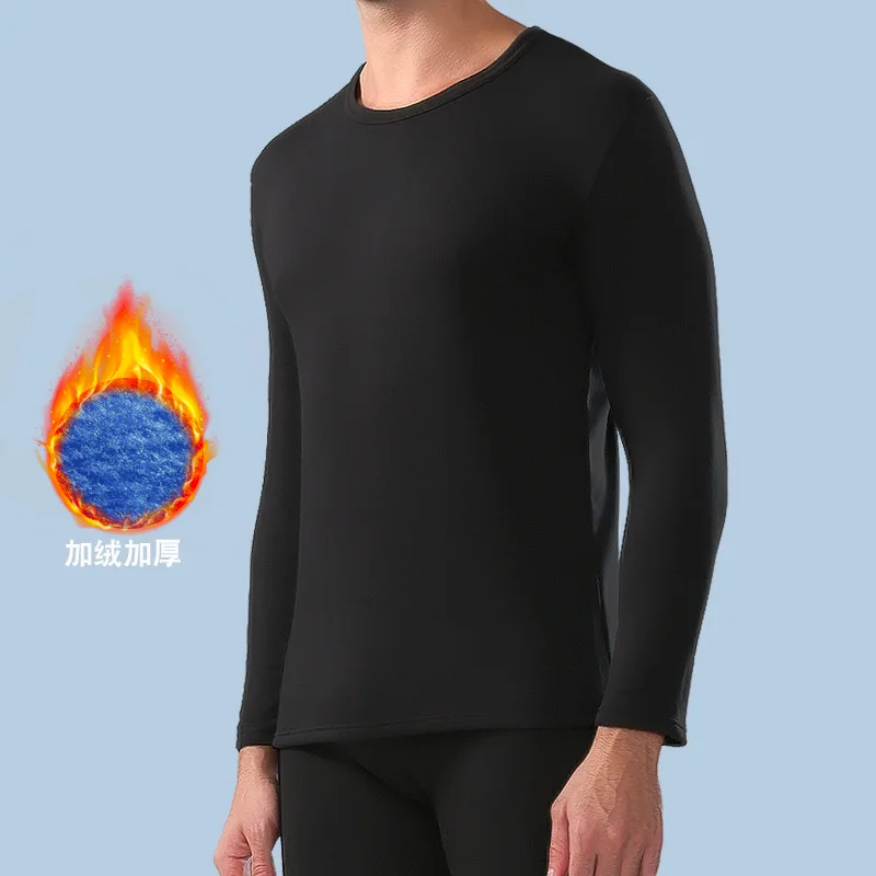 Winter Men's Thermal Underwear New Pure Cotton Plus Velvet Thick Plus Size Bottoming Shirt Tight-fitting Slim Autumn Coat Top