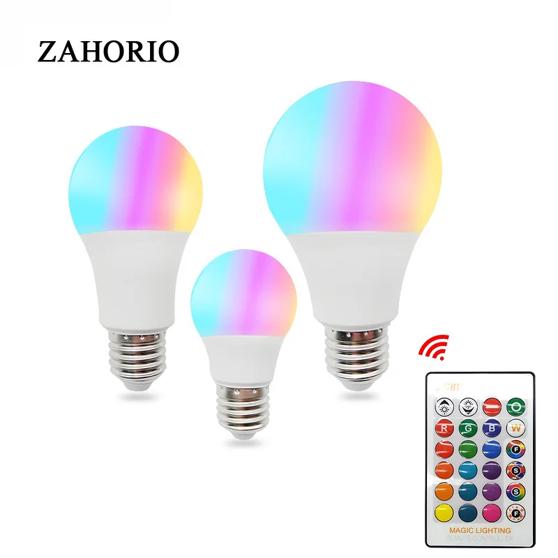 Цветная (RGB) светодиодный осветительные лампочки 110V 220V E27 5W 10W 15W RGB лампада Сменные