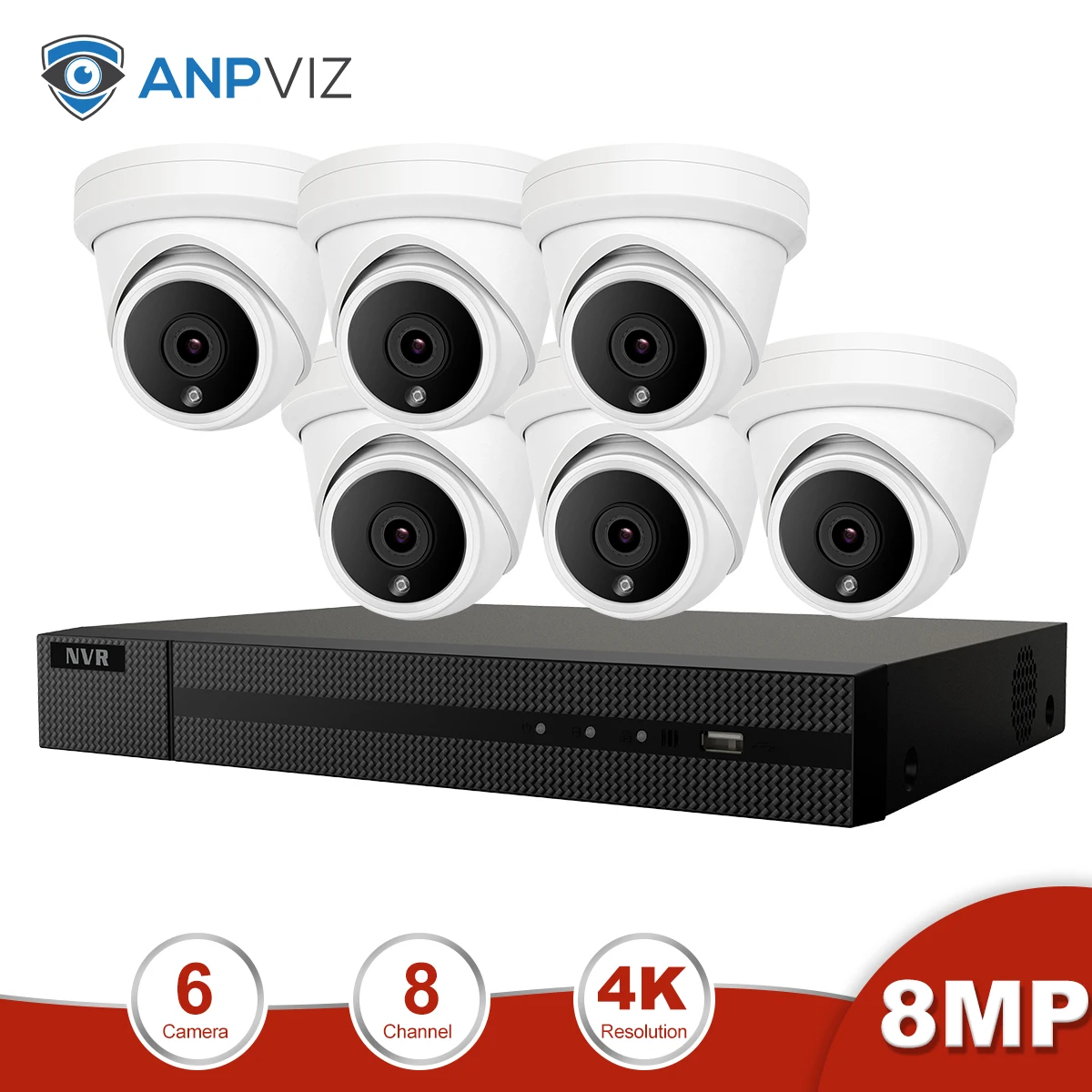 Anpviz 8CH 4K NVR 8MP купольная POE ip-камера для дома/улицы ONVIF H.265 системы безопасности комплект CCTV видеонаблюдения Комплекты NVR - Цвет: 6 White Cams Kit