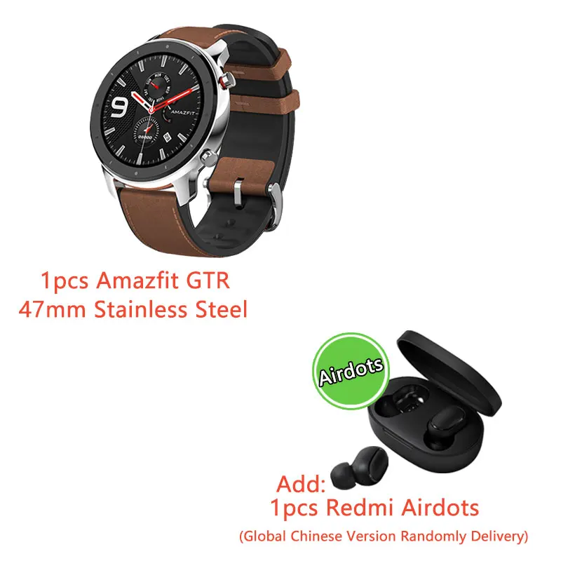 Steel Add earphone Глобальная версия Xiaomi Huami Amazfit GTR 47 мм умные часы 12 спортивных режимов gps 24 дня батарея - Цвет: Steel Add earphone