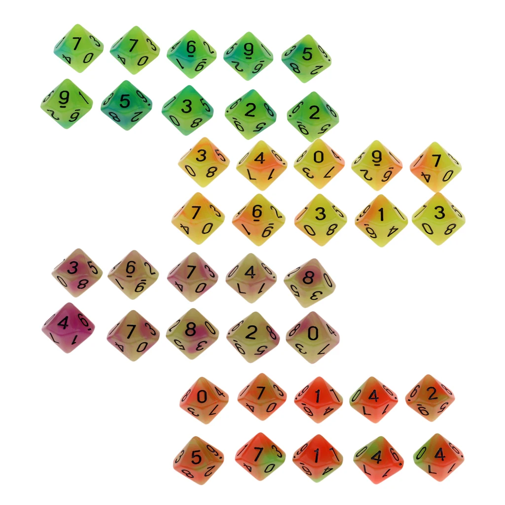 Tabletop Game 10pcs Dungeons Dragons Dice D10 D&D Luminous 1.6cm Multi Dice Set Night Luminous Dice Set