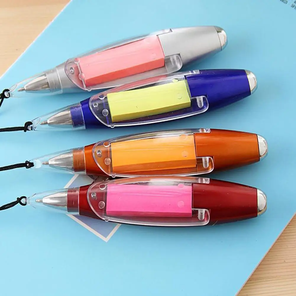 1Pc Creative Multifunction Ballpoint Pens With Note Paper Cute Led Light Pen With Lanyard Stationery For Office School Writing