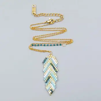 

ZHONGVI Boho Gold Feather Pendant Necklace Gold MIYUKI Chain Delica Beads Women New Jewelry Handmade Gift