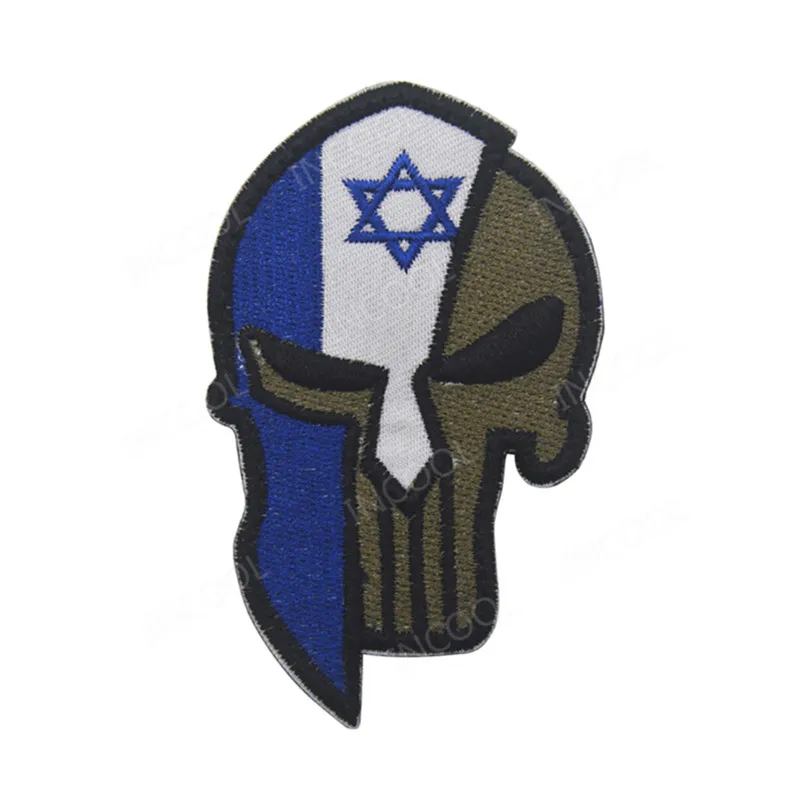 Израиль вышитый флаг нашивка череп армия военный тактический боевой дух нашивки эмблема аппликации боевой флаг Израиль вышивка значки - Цвет: Israel Patch Skull 1