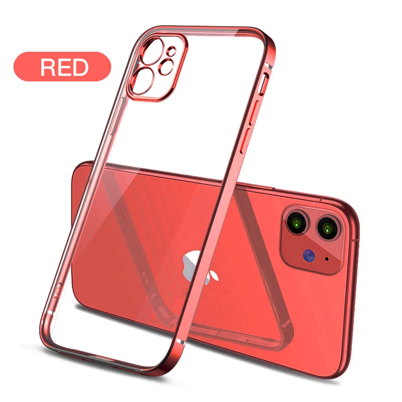 Funda transparente 3 en 1 para iPhone 11 Pro Max Frame Cover Gel Red - ✓