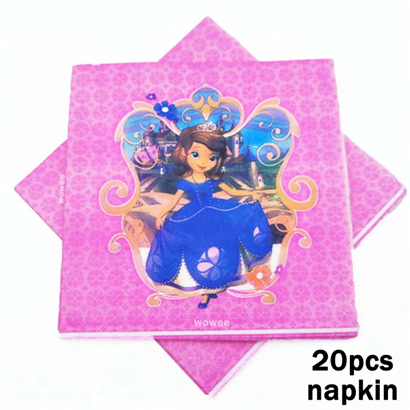 20pc Napkin 10 шт. 7 дюймов Принцесса София мультфильм шаблон тематические бумажные вечерние тарелки София Дети День рождения ребенок душ декоративные тарелки - Цвет: 20pc Napkin