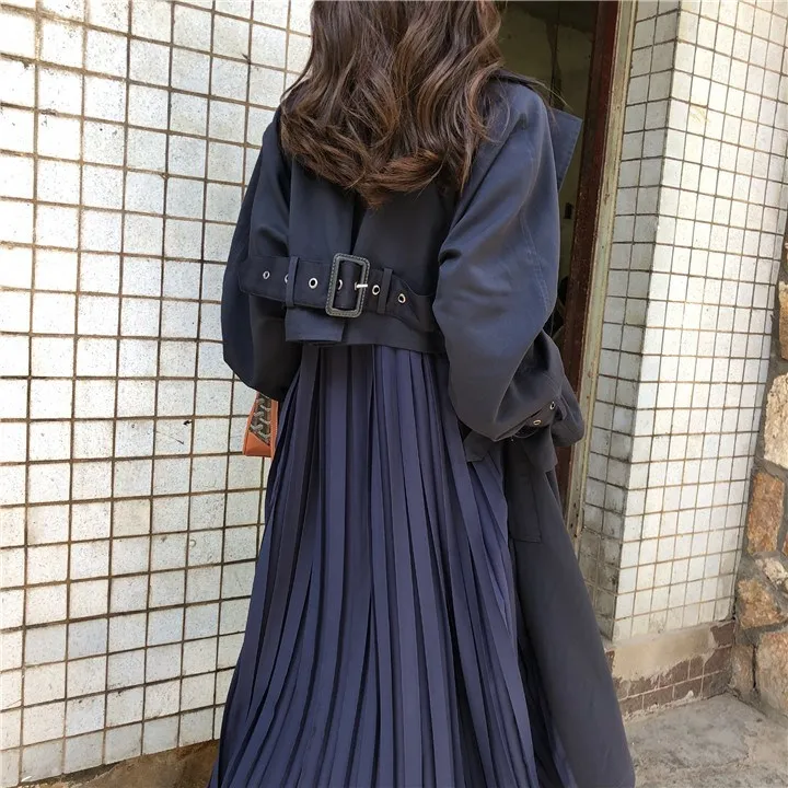 Женская ветровка, весеннее шикарное длинное пальто, Женский Тренч, шифоновое Плиссированное пальто, тонкая Свободная верхняя одежда