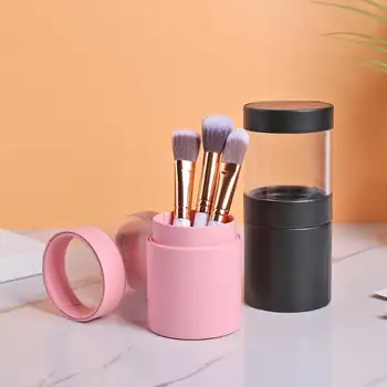 

Portable Travel Visible Makeup Brush Holder PU and PVC Simplicity Two Way Cut Double Clasp Cup Cosmetic Pens Storage Organizer